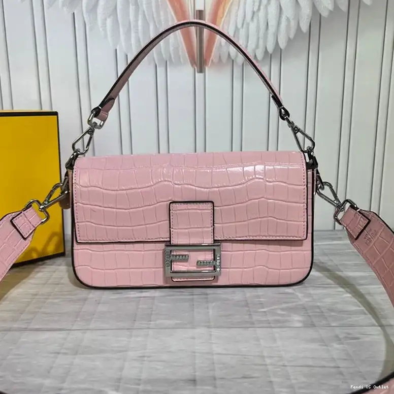 HOT Baguette Tiffany Medium Leather Pink Crocodile Fendi In Bag 0505